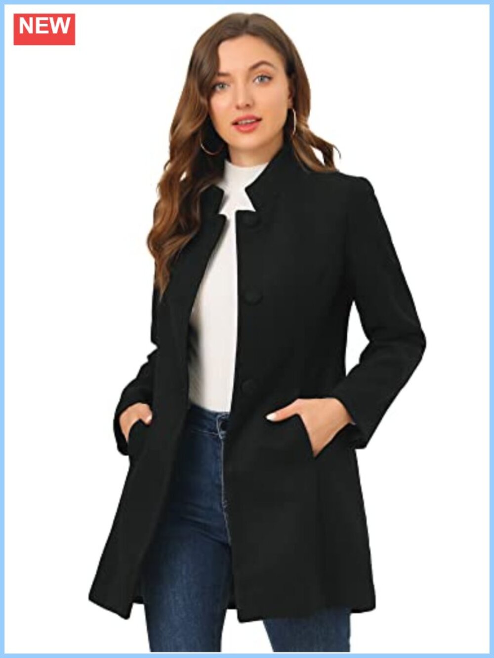 Womens Winter Peacoat Mid-Long Stand Collar Single Breasted Fully Lined